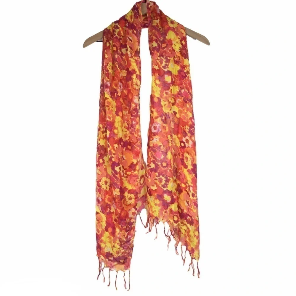 OLD NAVY Scarf Tie Dye Floral Fringe Lightweight Sheer Bright Colors Watercolor